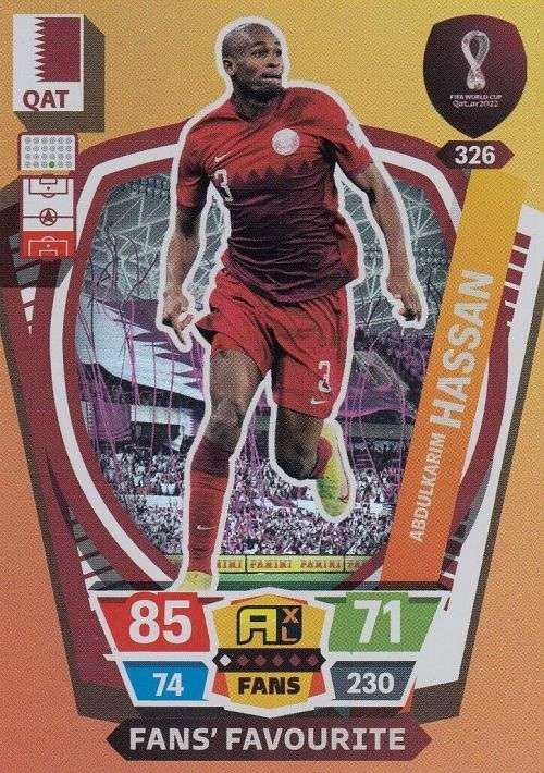 A. HASSAN - PANINI `FIFA WORLD CUP 2022` QATAR - `FANS FAVOURITE` TRADING CARD 326