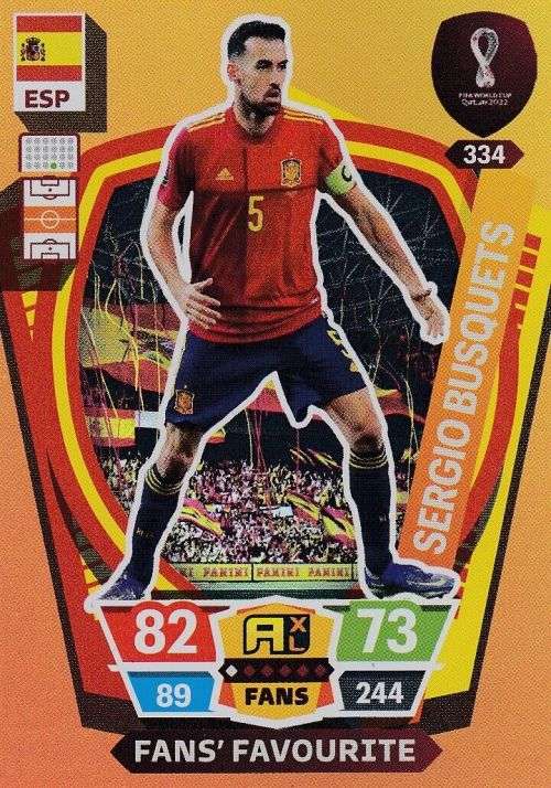 SERGIO BUSQUETS - PANINI `FIFA WORLD CUP 2022` QATAR - `FANS FAVOURITE` TRADING CARD 334