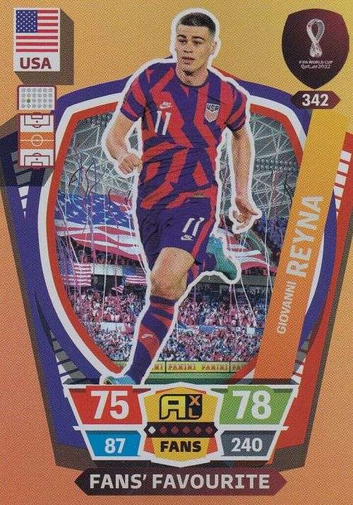 G. REYNA - PANINI `FIFA WORLD CUP 2022` QATAR - `FANS FAVOURITE` TRADING CARD 342