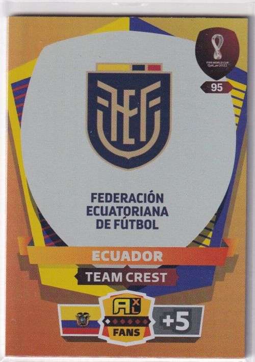 ECUADOR - PANINI `FIFA WORLD CUP 2022` QATAR - `TEAM CREST` TRADING CARD 95
