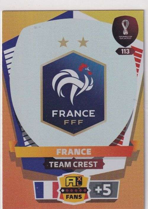 FRANCE - PANINI `FIFA WORLD CUP 2022` QATAR - `TEAM CREST` TRADING CARD 113