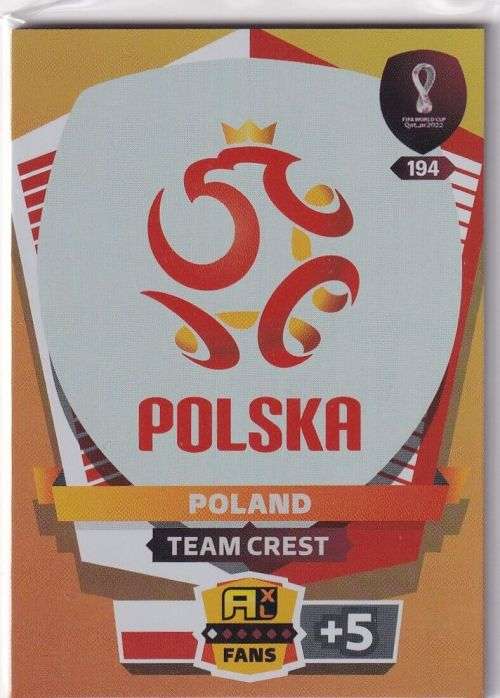 POLAND - PANINI `FIFA WORLD CUP 2022` QATAR - `TEAM CREST` TRADING CARD 194