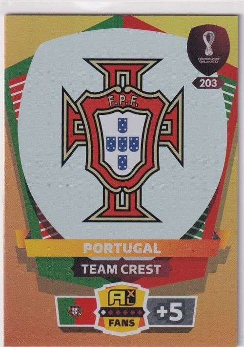 PORTUGAL - PANINI `FIFA WORLD CUP 2022` QATAR - `TEAM CREST` TRADING CARD 203