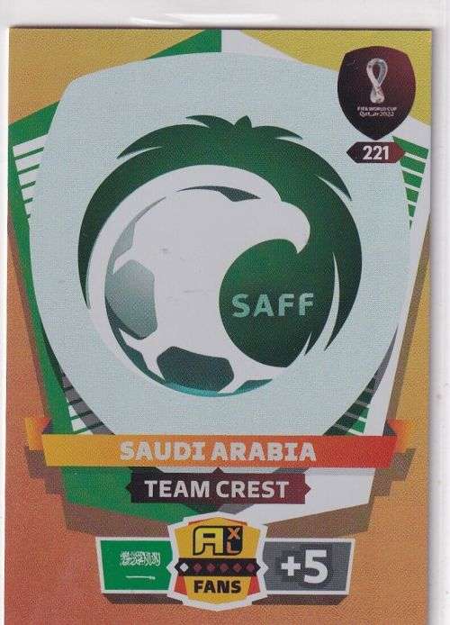 SAUDI ARABIA - PANINI `FIFA WORLD CUP 2022` QATAR - `TEAM CREST` TRADING CARD 221