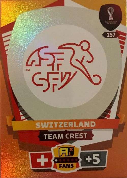 SWITZERLAND - PANINI `FIFA WORLD CUP 2022` QATAR - `TEAM CREST` TRADING CARD 257
