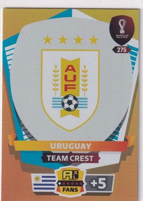 URUGUAY - PANINI `FIFA WORLD CUP 2022` QATAR - `TEAM CREST` TRADING CARD 275