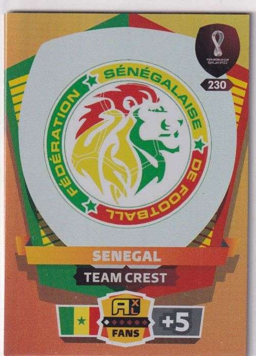 SENEGAL - PANINI `FIFA WORLD CUP 2022` QATAR - `TEAM CREST` TRADING CARD 230