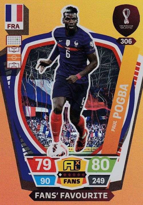 PAUL POGBA - PANINI `FIFA WORLD CUP 2022` QATAR - FOIL `FANS FAVOURITE` TRADING CARD 306
