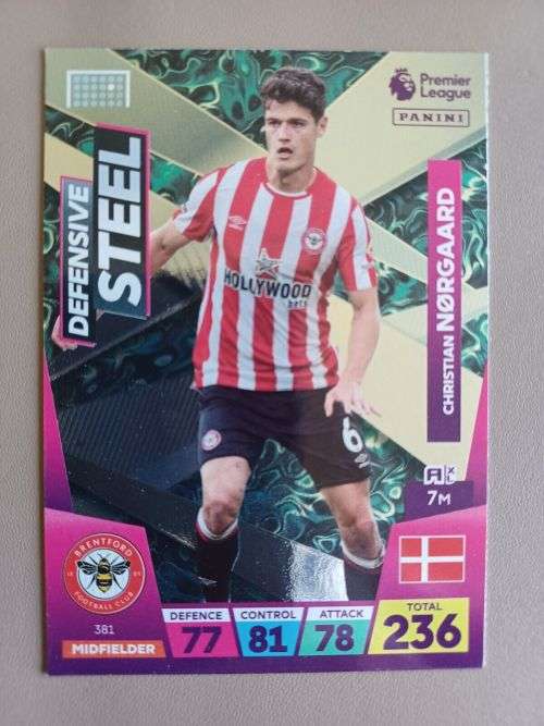 CHRISTIAN NORGAARD - PANINI  English Premier League 2022/23 - `DEFENSIVE STEEL` TRADING CARD 381