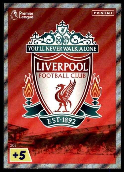 LIVERPOOL FC - PANINI  English Premier League 2022/23 -FOIL `CLUB BADGE` TRADING CARD 208