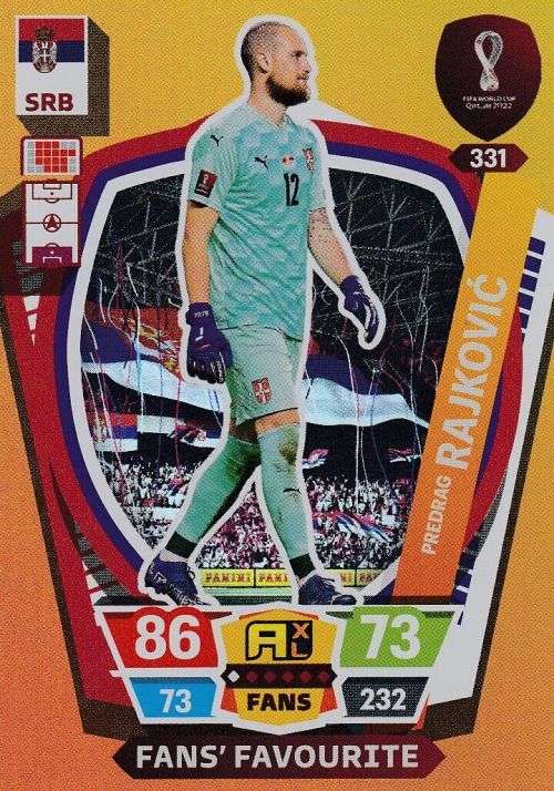 P. RAJKOVIC - PANINI `FIFA WORLD CUP 2022` QATAR - `FANS FAVOURITE` TRADING CARD 331
