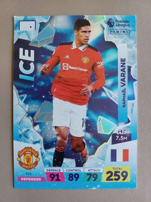 RAPHAEL VARANE - PANINI  English Premier League 2022/23 - `BLUE ICE` TRADING CARD 414