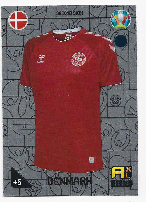 DANMARK - PANINI  `EURO 2020 KICK OFF` -  FOIL `SECOND SKIN FANS` TRADING CARD 50