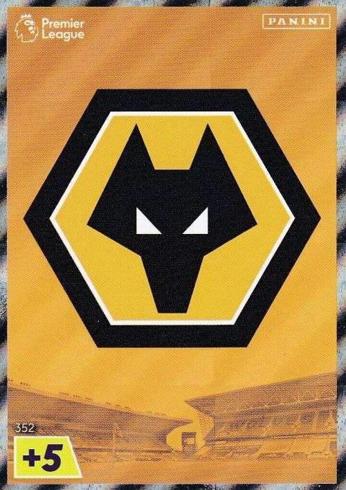 WOLVERHAMPTON WANDERERS - PANINI  English Premier League 2022/23 -FOIL `CLUB BADGE` TRADING CARD 352
