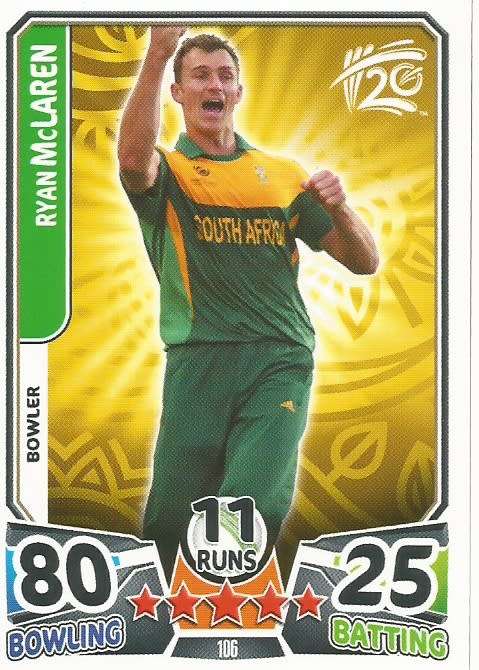 RYAN McLAREN `PROTEAS` - `TOPPS` ICC CRICKET T20 WORLD CUP 2014 - `BASE` TRADING CARD 106