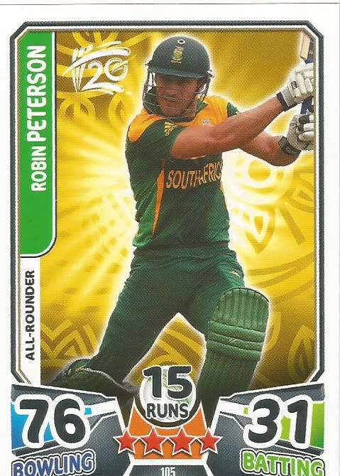 ROBIN PETERSON `PROTEAS` - `TOPPS` ICC CRICKET T20 WORLD CUP 2014 - `BASE` TRADING CARD 105