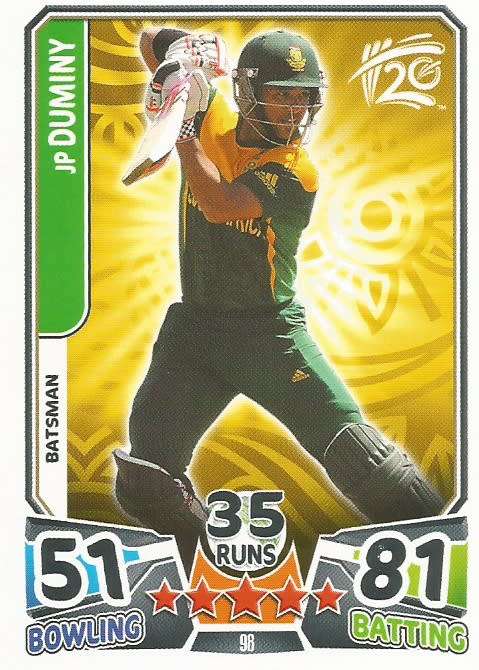 JP DUMINY `PROTEAS` - `TOPPS` ICC CRICKET T20 WORLD CUP 2014 - `BASE` TRADING CARD 96