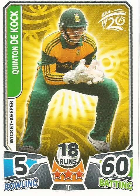 QUINTON DE KOCK `PROTEAS` - `TOPPS` ICC CRICKET T20 WORLD CUP 2014 - `BASE` TRADING CARD 111