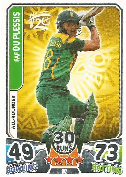 FAF DU PLESSIS `PROTEAS` - `TOPPS` ICC CRICKET T20 WORLD CUP 2014 - `BASE` TRADING CARD 102