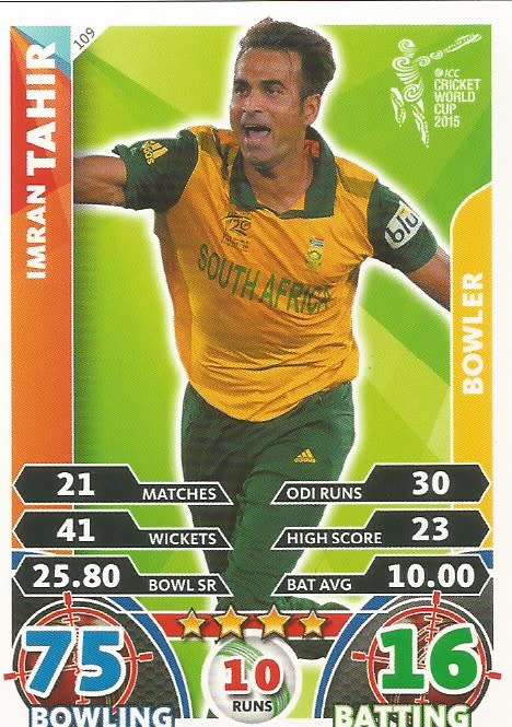 IMRAN TAHIR `PROTEAS` - ICC CRICKET WORLD CUP 2015 - `BASE` TRADING CARD 109