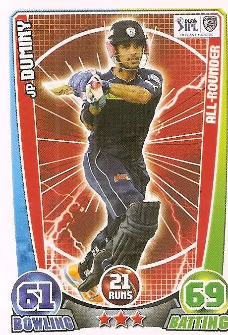 JP DUMINY - `TOPPS` CRICKET ATTAX IPL LEAGUE 2012 - `BASE` TRADING CARD
