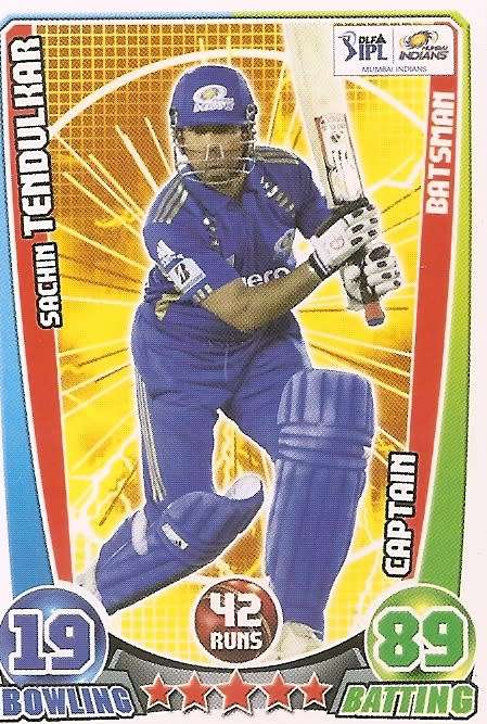 SACHIM TENDULKAR - `TOPPS` CRICKET ATTAX IPL LEAGUE 2012 - `BASE` TRADING CARD