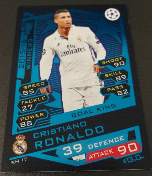 CRISTIANO RONALDO - TOPPS `CHAMPIONS LEAGUE` 2016/17 -  `GOAL KING` FOIL TRADING CARD RM17