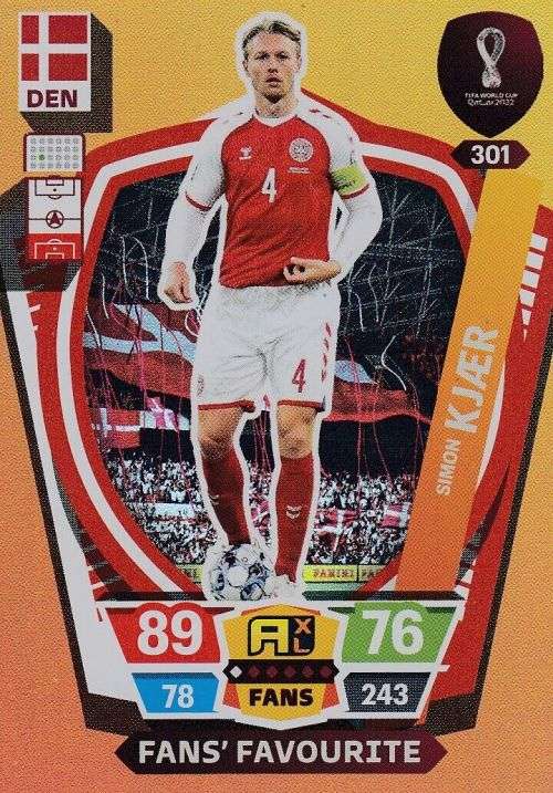 SIMON KJAER - PANINI `FIFA WORLD CUP 2022` QATAR - `FANS FAVOURITE` TRADING CARD 301