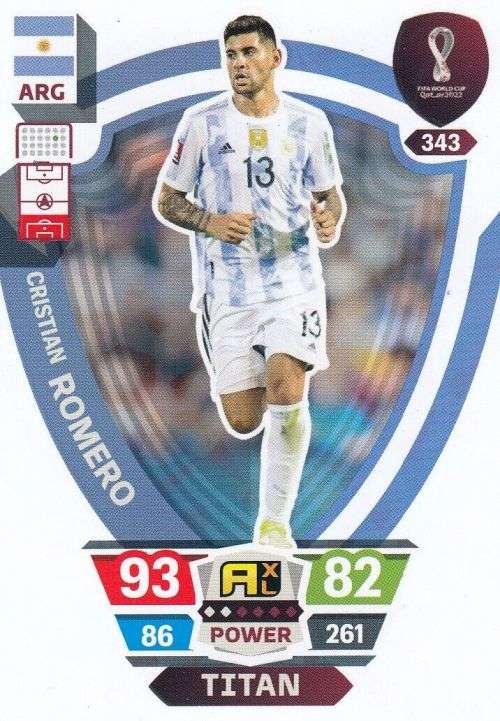 CHRISTIAN ROMERO - PANINI `FIFA WORLD CUP 2022` QATAR - FOIL `TITAN` TRADING CARD 343