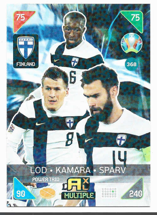 FINLAND - PANINI  `EURO 2020 KICK OFF` -  FOIL `POWER TRIO` TRADING CARD 368