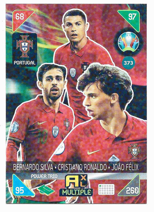 PORTUGAL - PANINI  `EURO 2020 KICK OFF` -  FOIL `POWER TRIO` TRADING CARD 373