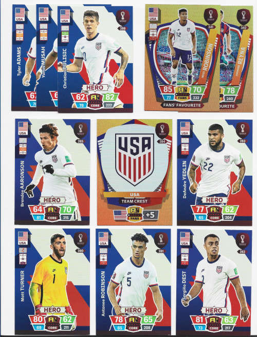 USA - PANINI `FIFA WORLD CUP 2022` QATAR - COMPLETE 12 CARD TEAM TRADING CARD SET