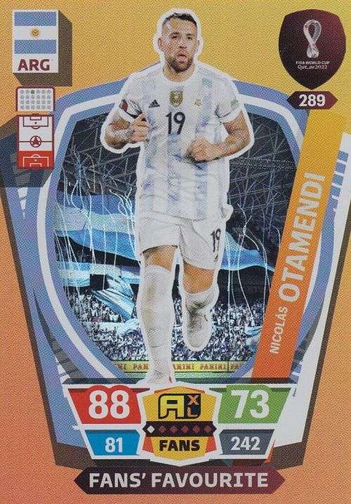 NICOLAS OTAMENDI - PANINI `FIFA WORLD CUP 2022` QATAR - `FANS FAVOURITE` TRADING CARD 289