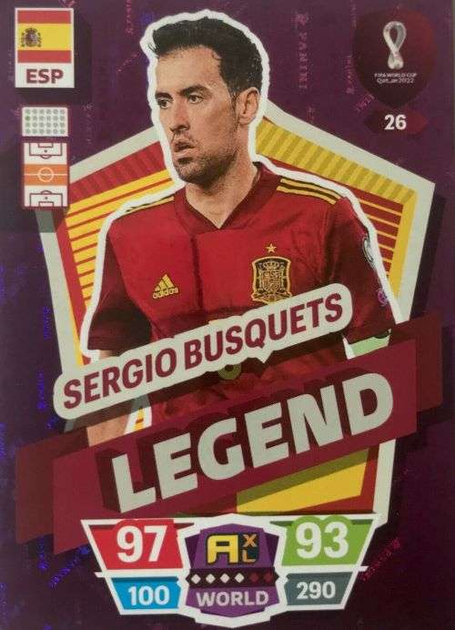 SERGIO BUSQUETS - PANINI `FIFA WORLD CUP 2022` QATAR - RARE `LEGEND` TRADING CARD 26