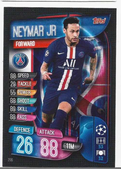 NEYMAR Jr - TOPPS CHAMPIONS LEAGUE COLLECTION 2019 -  BASE TRADING CARD 206