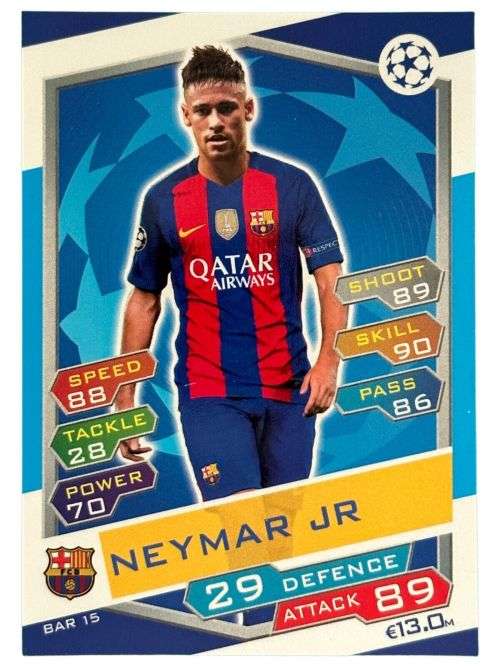 NEYMAR Jr -TOPPS CHAMPIONS LEAGUE COLLECTION 2016/17 -  BASE TRADING CARD BAR15
