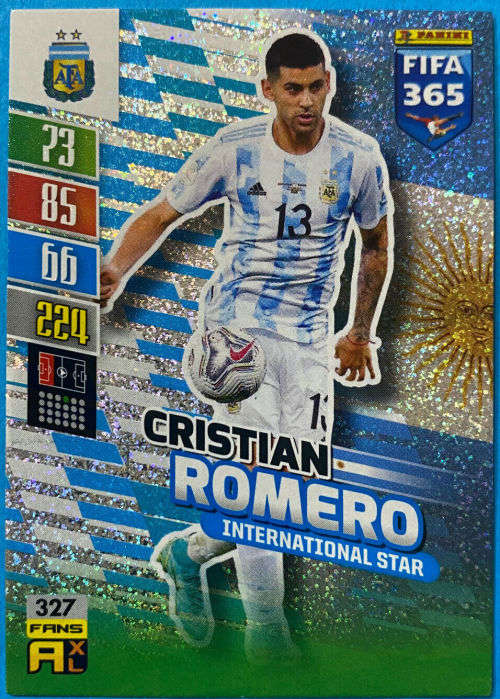 CRISTIAN ROMERO- PANINI `FIFA 365 COLLECTION` 2021/22 - SILVER `INTERNATIONAL STAR` TRADING CARD 327