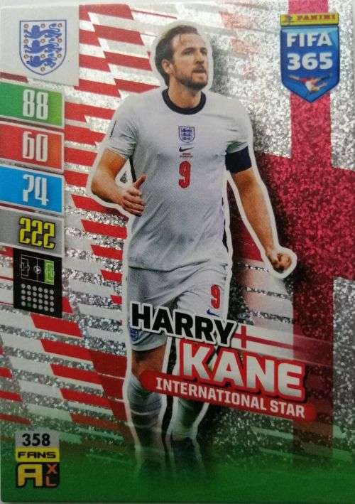 HARRY KANE- PANINI `FIFA 365 COLLECTION` 2021/22 - SILVER `INTERNATIONAL STAR` TRADING CARD 358