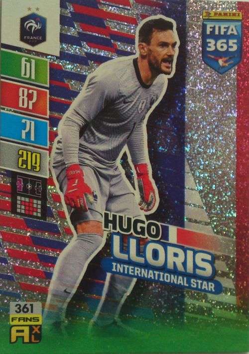 HUGO LLORIS- PANINI `FIFA 365 COLLECTION` 2021/22 - SILVER `INTERNATIONAL STAR` TRADING CARD 361