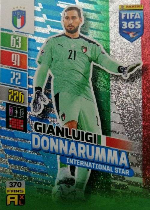 G. DONNARUMMA- PANINI `FIFA 365 COLLECTION` 2021/22 - SILVER `INTERNATIONAL STAR` TRADING CARD 370