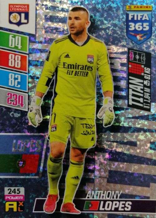 ANTHONY LOPES - PANINI `FIFA 365 COLLECTION` 2021/22 - SILVER `TITAN` TRADING CARD 245