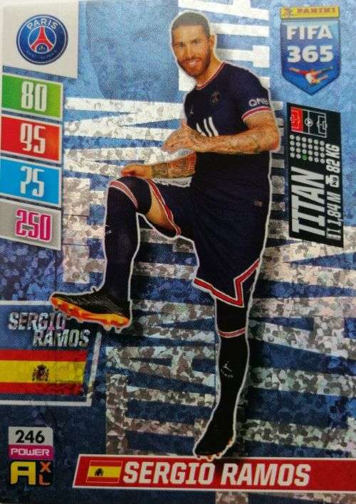 SERGIO RAMOS - PANINI `FIFA 365 COLLECTION` 2021/22 - SILVER `TITAN` TRADING CARD 246