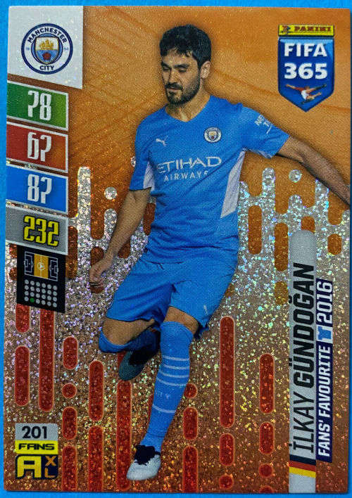 I. GUNDOGAN - PANINI `FIFA 365 COLLECTION` 2021/22 - SILVER `FANS FAVOURITE` TRADING CARD 201