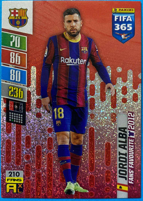 JORDI ALBA - PANINI `FIFA 365 COLLECTION` 2021/22 - SILVER `FANS FAVOURITE` TRADING CARD 210