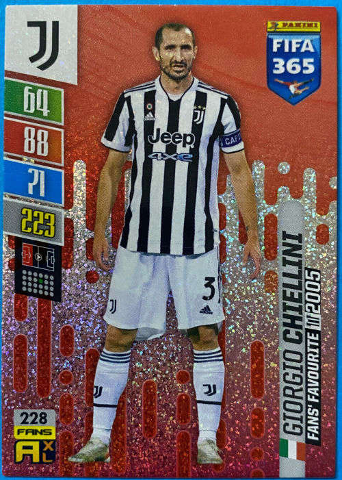 G. CHIELLINI - PANINI `FIFA 365 COLLECTION` 2021/22 - SILVER `FANS FAVOURITE` TRADING CARD 228
