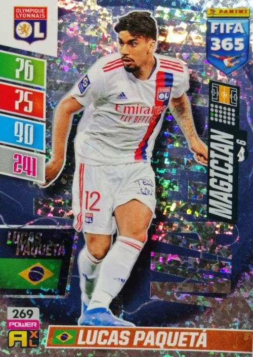 LUCAS PAQUETA - PANINI `FIFA 365 COLLECTION` 2021/22 - SILVER `MAGICIAN` TRADING CARD 269