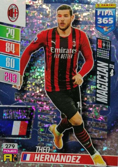 THEO HERNANDEZ - PANINI `FIFA 365 COLLECTION` 2021/22 - SILVER `MAGICIAN` TRADING CARD 279