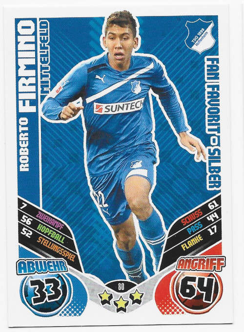 ROBERTO FIRMINO - TOPPS `MATCH ATTAX BUNDESLIGA` 2011 - ROOKIE TRADING CARD