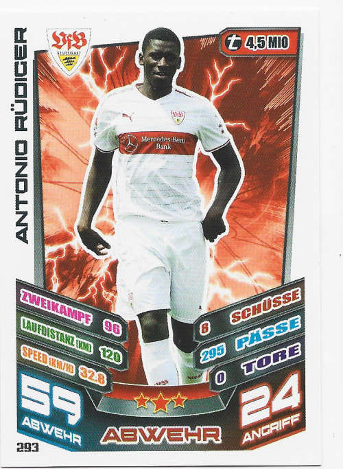 ANTONIO RUDIGER - TOPPS `MATCH ATTAX BUNDESLIGA` 2013 - ROOKIE TRADING CARD