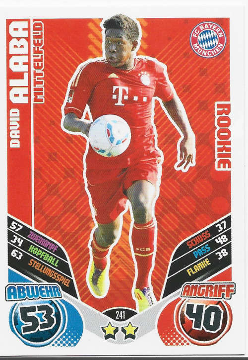 DAVID ALABA - TOPPS `MATCH ATTAX BUNDESLIGA` 2011/12 - `ROOKIE` TRADING CARD